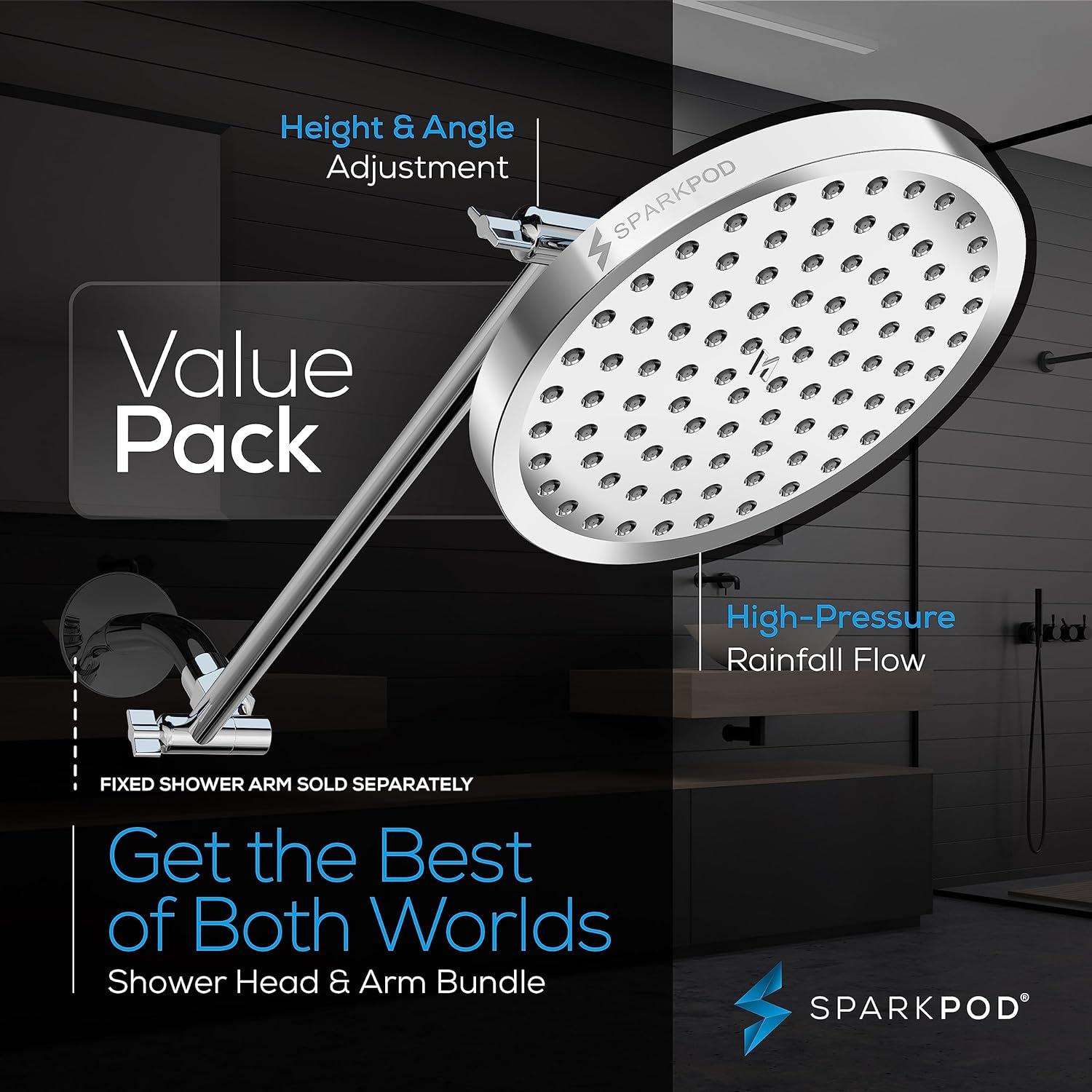 Round Rain Shower Head With Shower Head Extension Arm - High Pressure Rain - Luxury Modern Look - No Hassle Tool-Less 1-Min Installation (11" Shower Arm Extension, Luxury Polished Chrome)