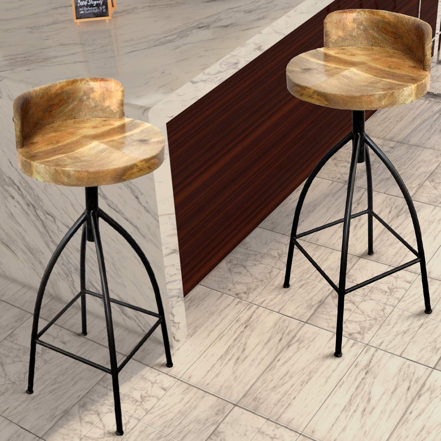 Benzara Industrial Style Adjustable Swivel Bar Height Stool with Backrest, Brown and Black