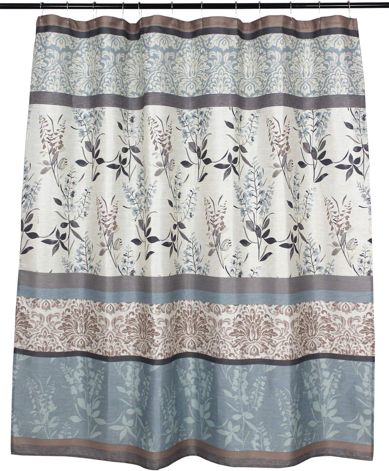 Light Blue and Beige Floral Damask Fabric Shower Curtain