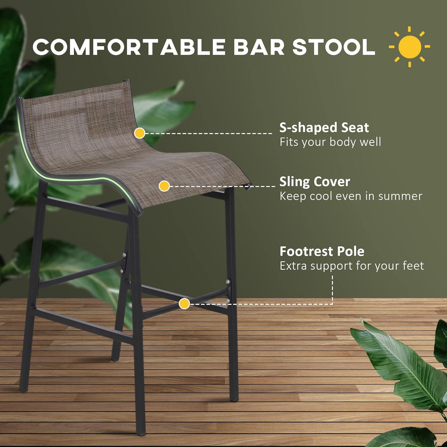 Outsunny 3 Piece Bar Height Outdoor Bistro Set for 2, Round Patio Pub Table 2 Bar Chairs with Comfortable Design & Durable Build, Tan