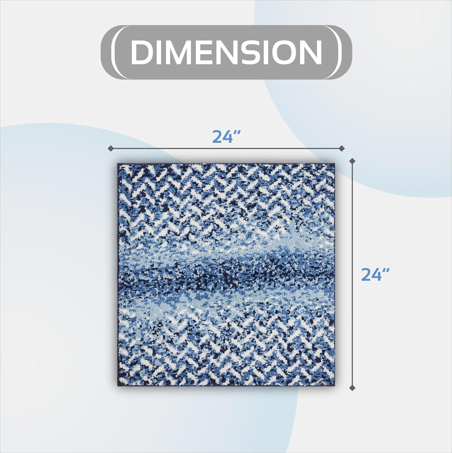 Better Trends Casablanca 100% Micro Polyester Knitted Chevron Pattern 24" Square Bath Rug - Blue