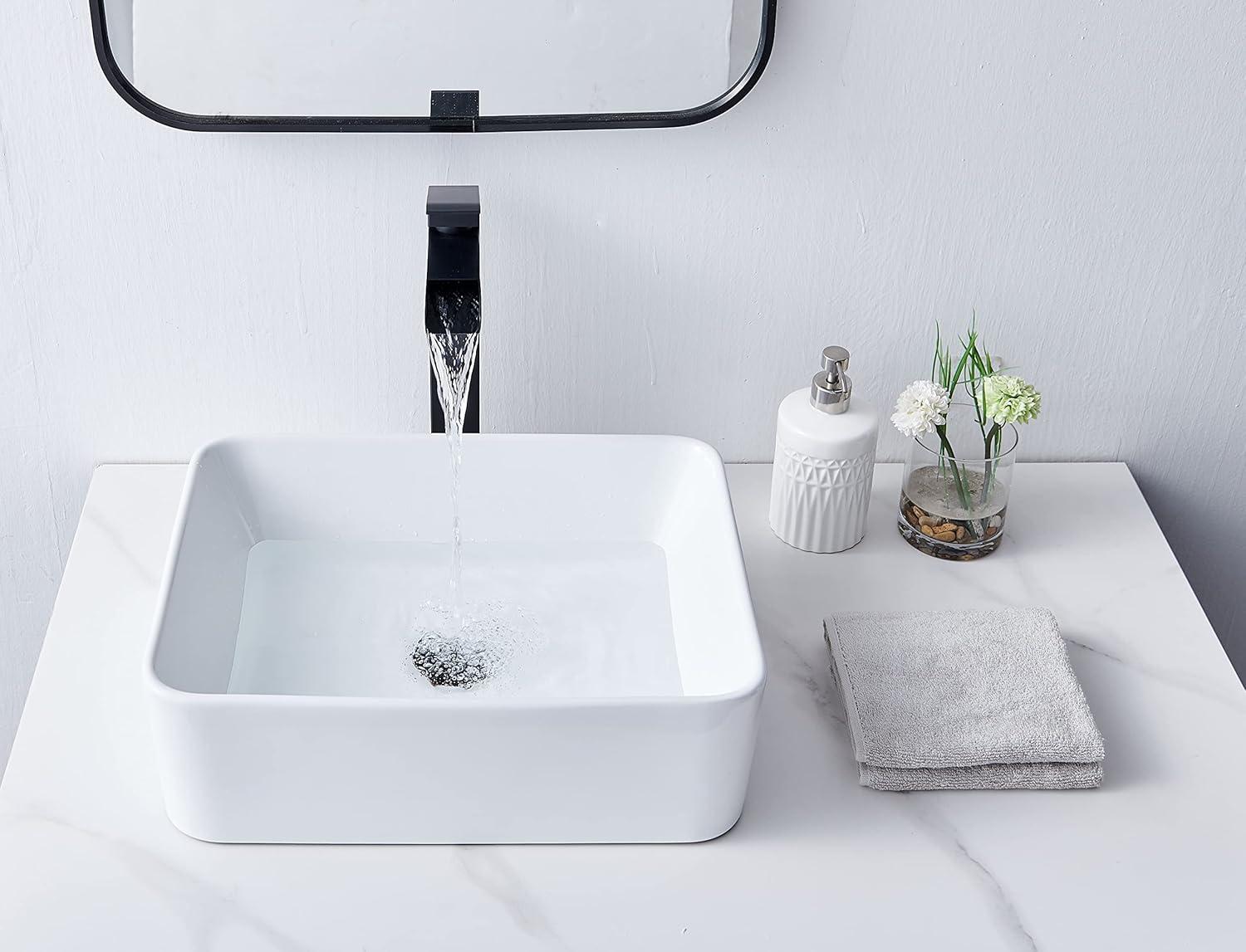 White Rectangular Ceramic Above-Counter Bathroom Sink