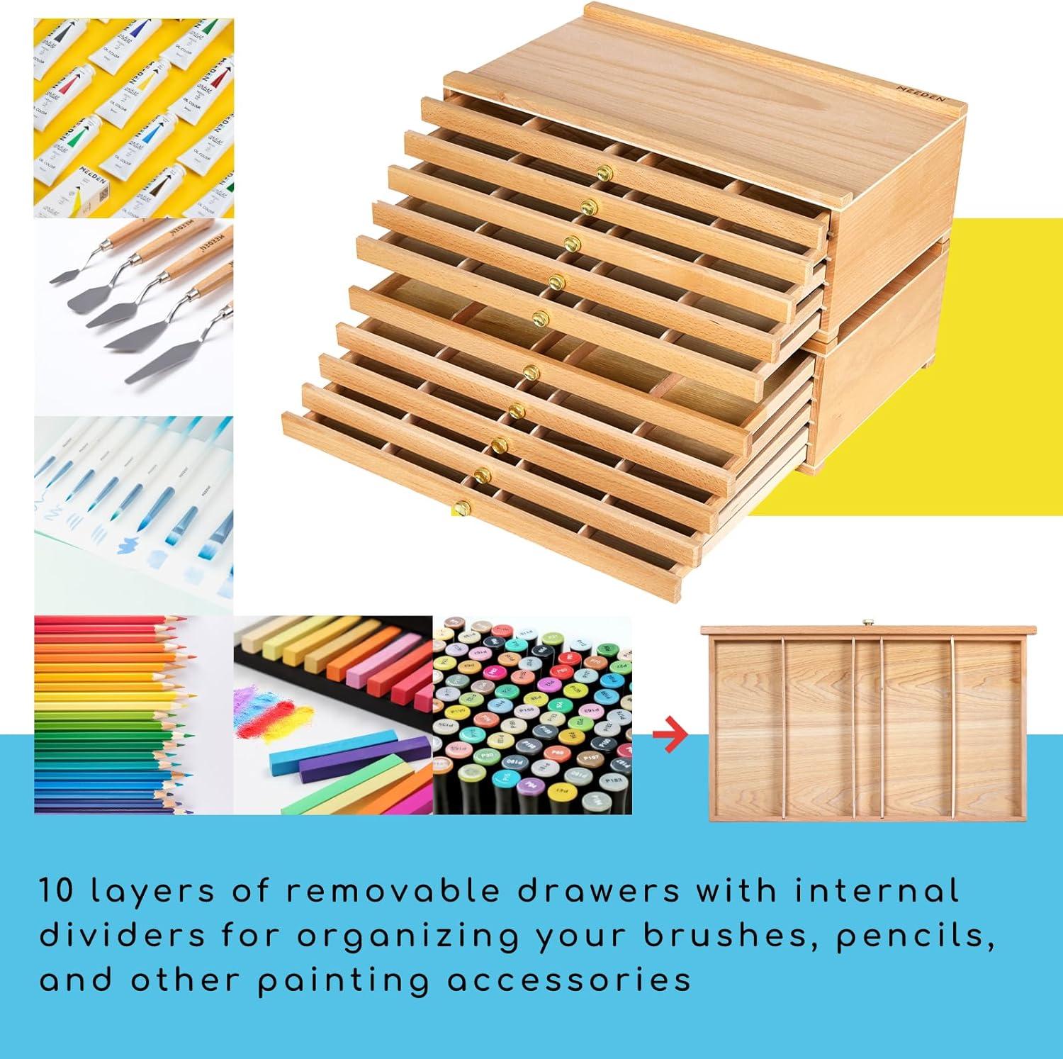 Large Beechwood 10-Drawer Art Supply Storage Box