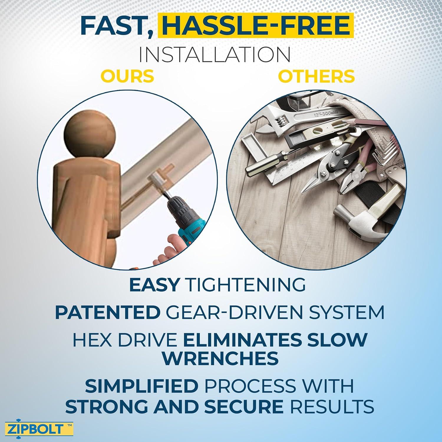 Zipbolt 11.560 Angled Railbolt — Angled Staircase Handrail to Newel Post Connector for Lower Connection, Residential and Commercial Installation, New Construction and Remodels — 1 Double Pack