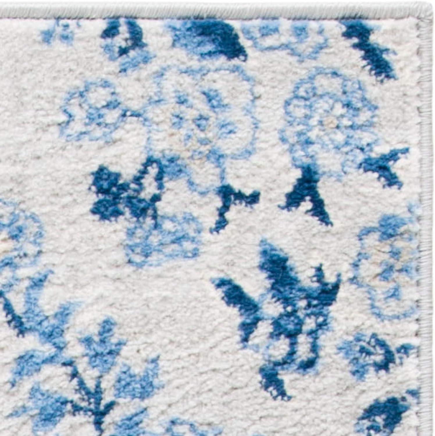 Brentwood Blue and Cream Synthetic Runner Rug