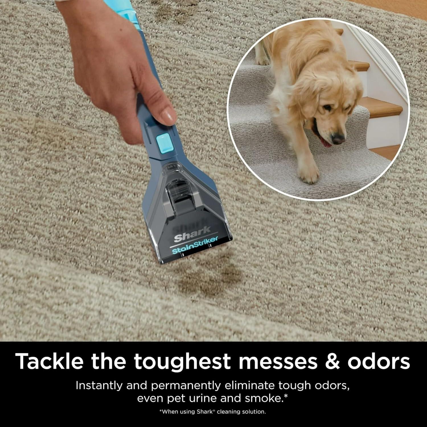 Shark StainStriker Portable Spot & Stain Remover, Carpet & Upholstery Cleaner with 2 tools, 6 oz. Deep Clean Pro Formula and 12 oz. OXY Multiplier Formula.