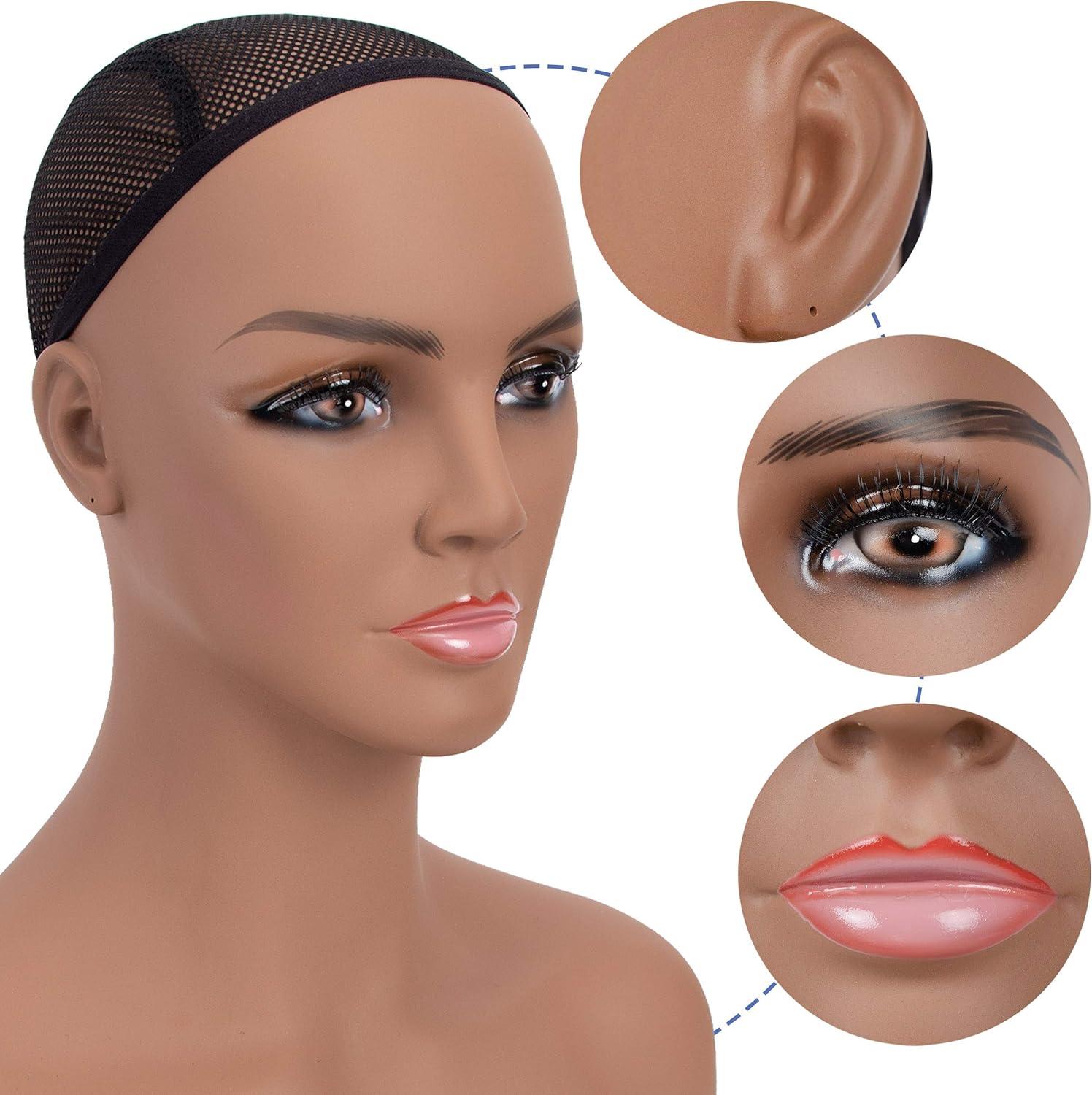 16.5" Tanned PVC Mannequin Head Bust with Pedestal