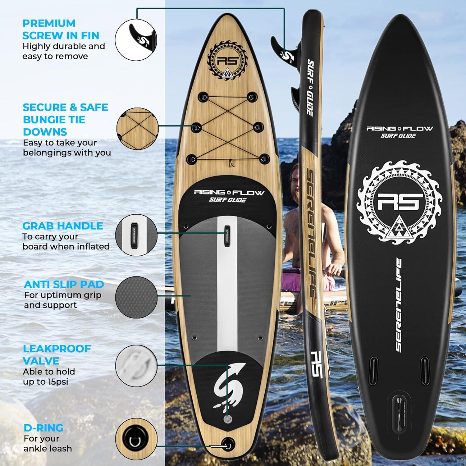 SereneLife Serenelife Inflatable Stand Up Paddle Board (6 Inches Thick) With Premium SUP Accessories & Carry Bag | Wide Stance, Bottom Fin For Paddling, Surf Control, Non-Slip Deck | Youth & Adult Standing Boat SLSUPB754