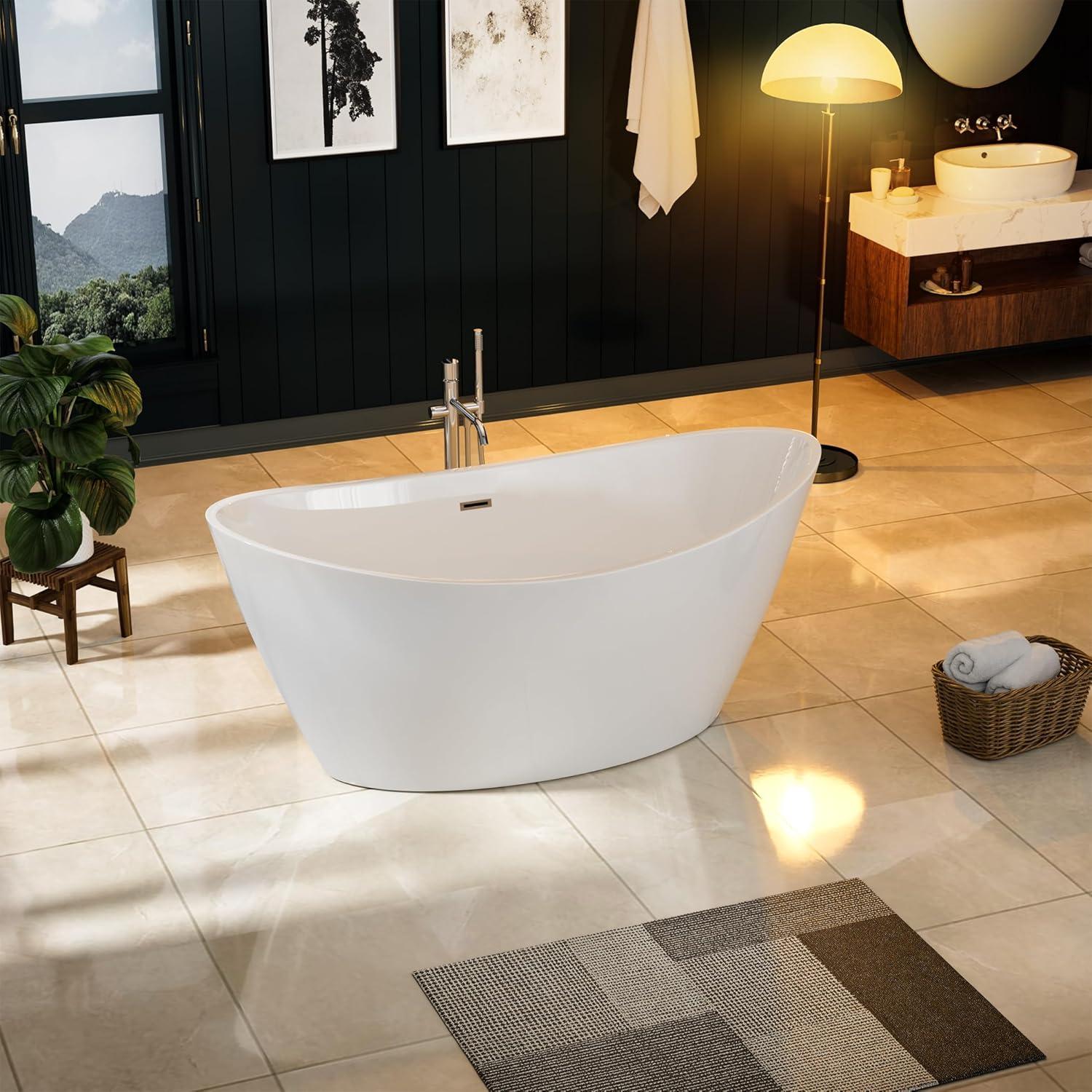 Empava 67" White Acrylic Freestanding Oval Bathtub