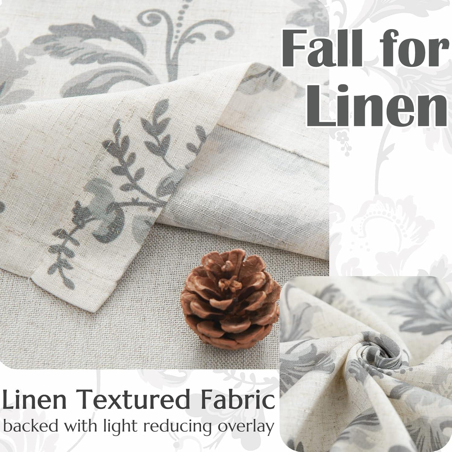 jinchan Linen Valance Curtain Farmhouse Window Decor Gray Floral Print for Kitchen Living Room Double Layer Blackout Valance 16 Inches Rustic Window Treatment 1 Panel Rod Pocket Grey on Beige