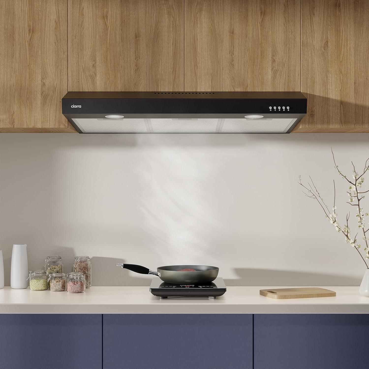 CIARRA Black Range Hood 30 inch Under Cabinet with Ductless Ducted Convertible Slim Kitchen Hood CAB90575