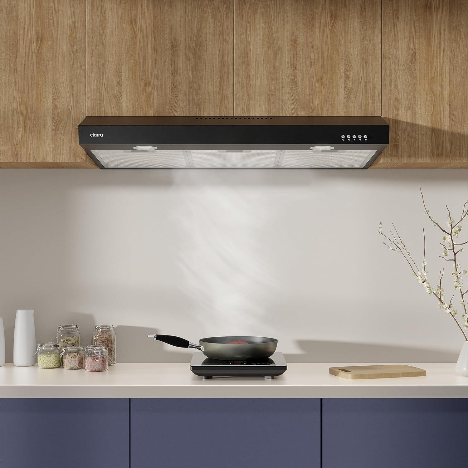 CIARRA Black Range Hood 30 inch Under Cabinet with Ductless Ducted Convertible Slim Kitchen Hood CAB90575