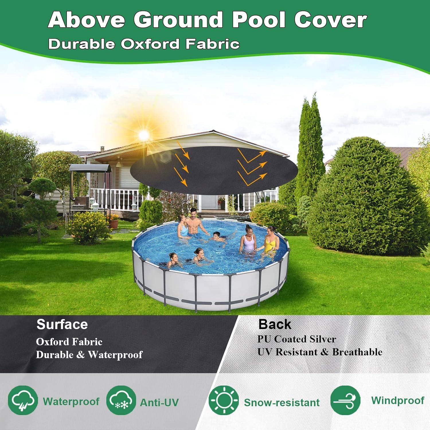 Miheo 15' UV Resistant Black Round Pool Cover for Above-Ground Pools