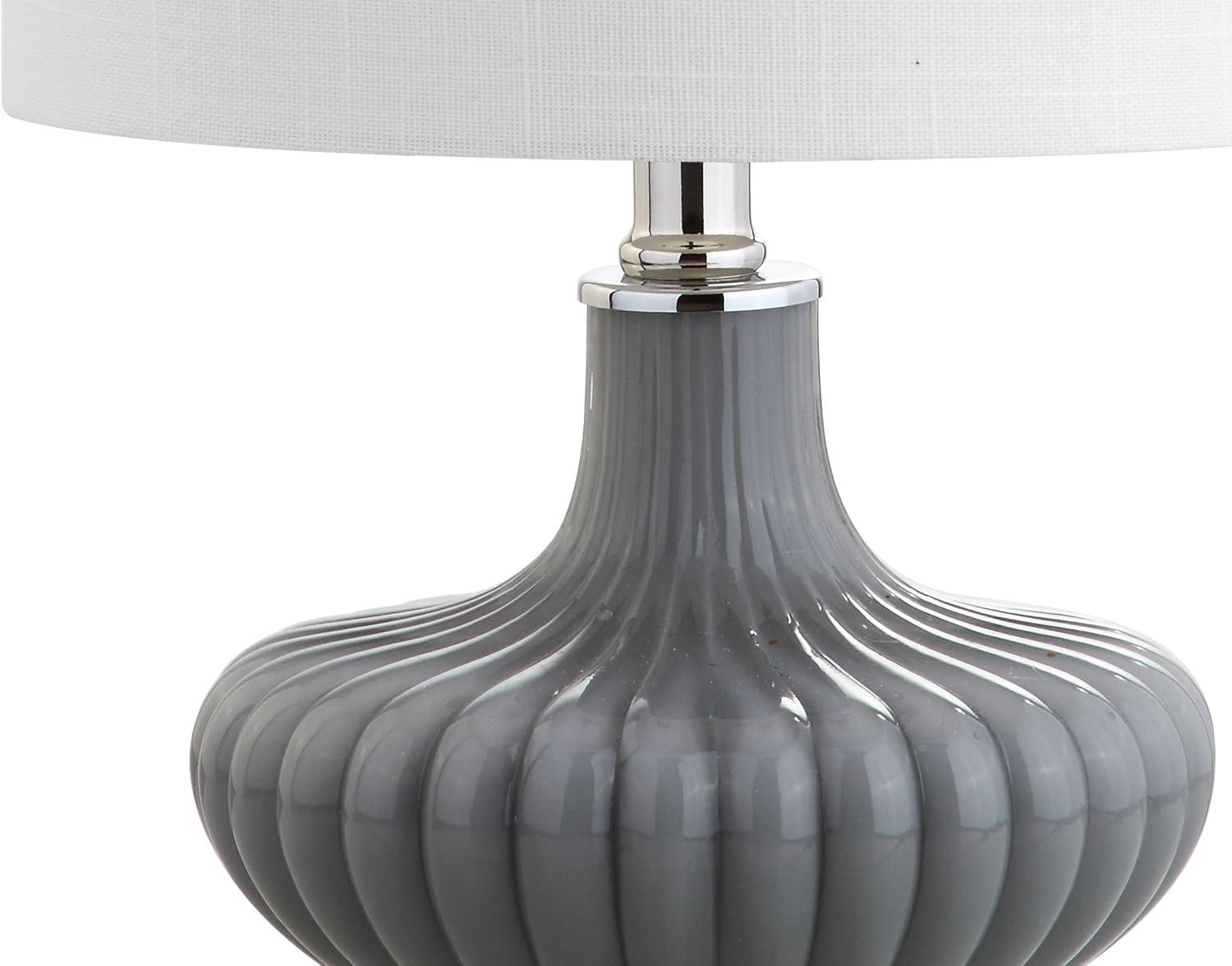 JONATHAN Y JYL1032A Kamille 18" Glass and Lucite LED Table Lamp Contemporary French Country Bedside Desk Nightstand Lamp for Bedroom Living Room Office College Bookcase LED Bulb Included, Gray