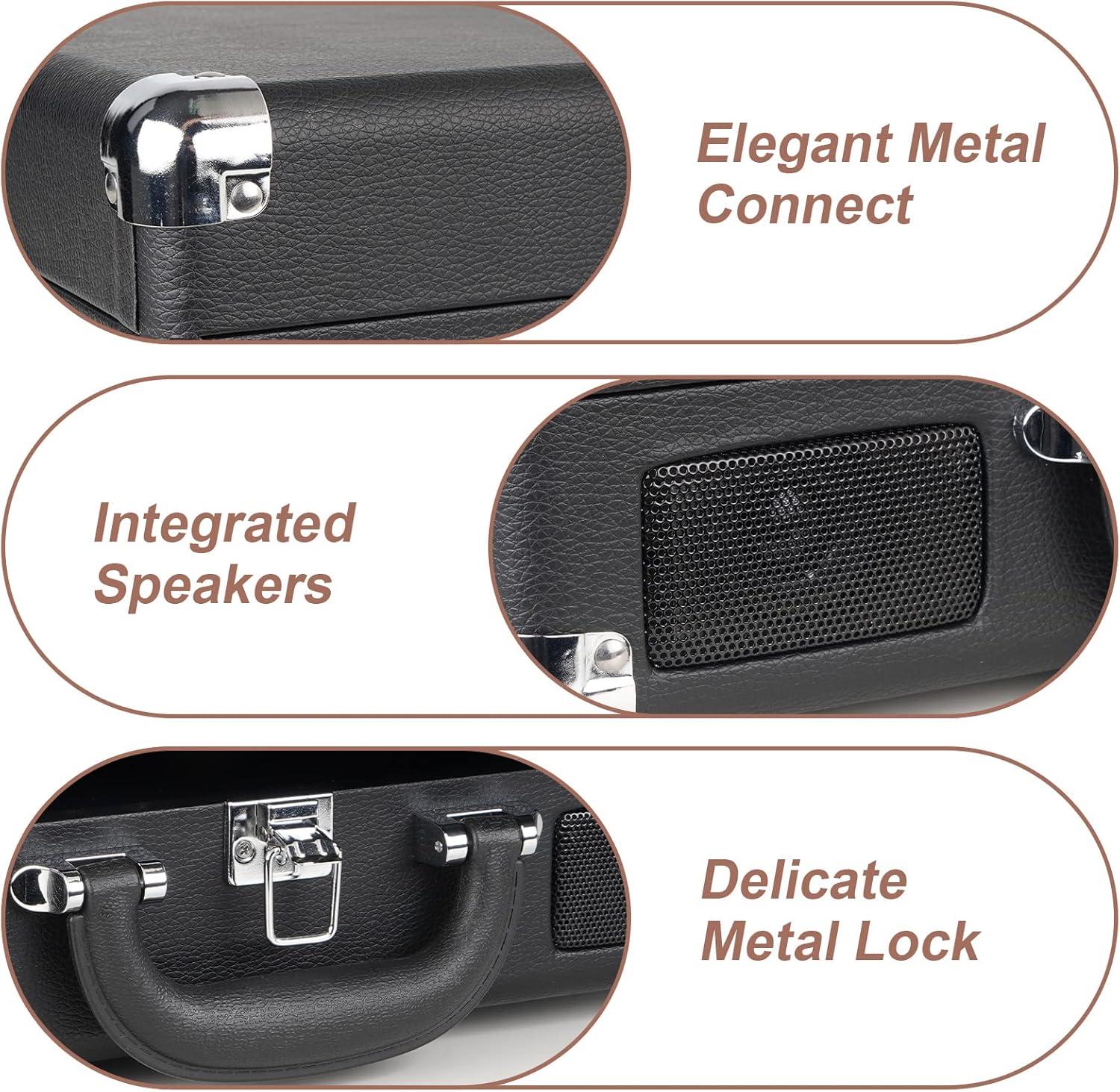 DIGITNOW Bluetooth Record Player 3 Speeds Turntable with Built-in Stereo Speakers, Suitcase Design - Black