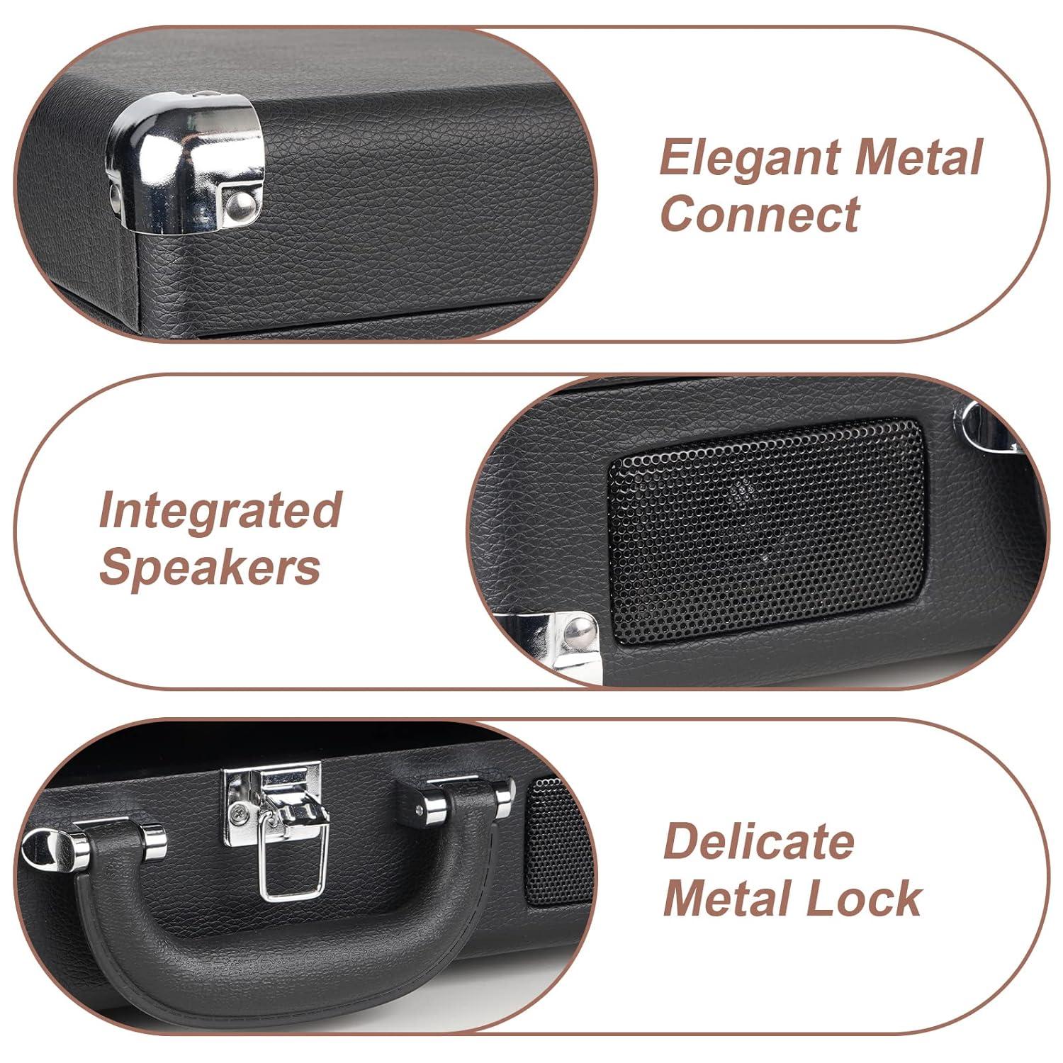 DIGITNOW Bluetooth Record Player 3 Speeds Turntable with Built-in Stereo Speakers, Suitcase Design - Black