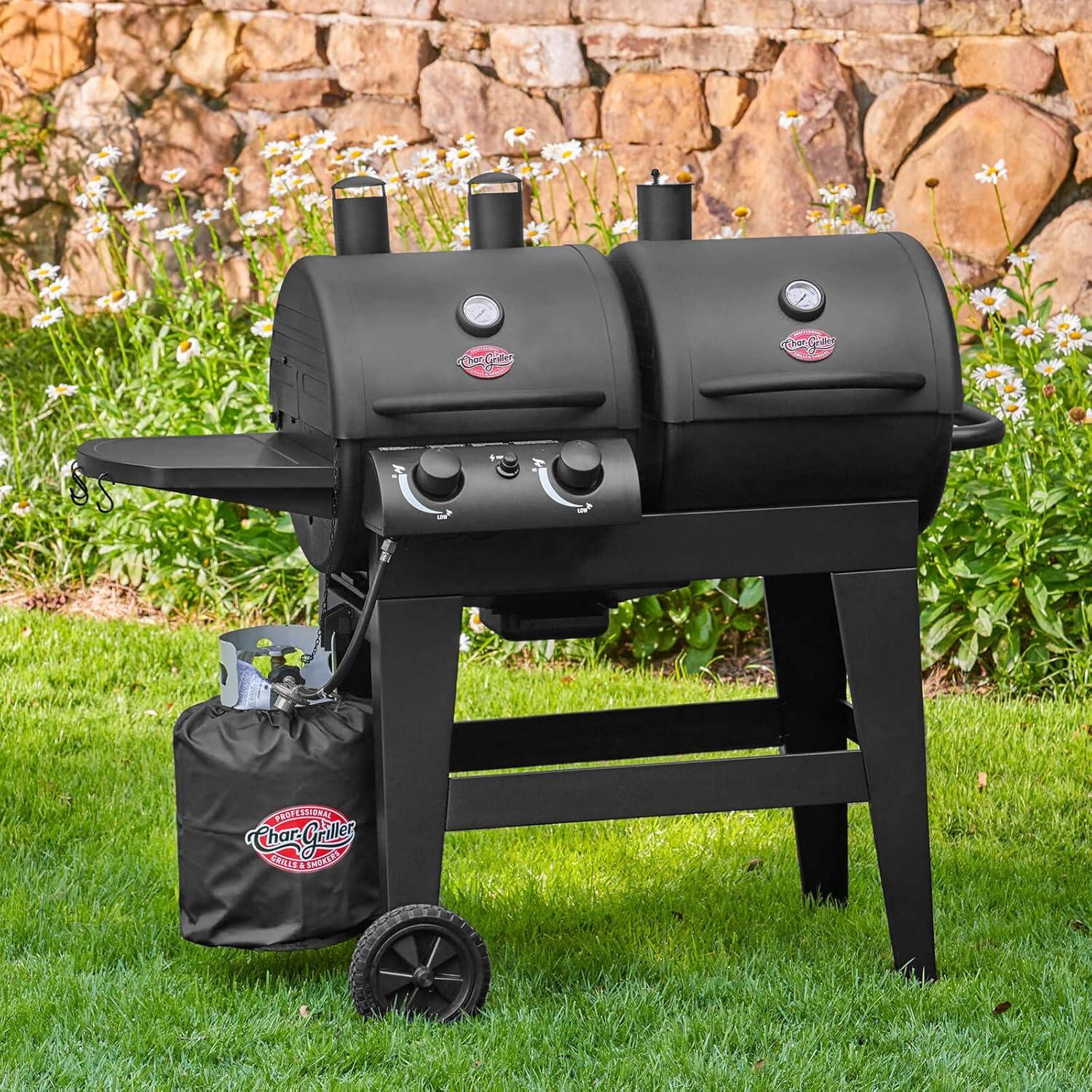 Char-Griller Dual-Function 2-Burner Propane Gas and Charcoal Combination Grill and Smoker