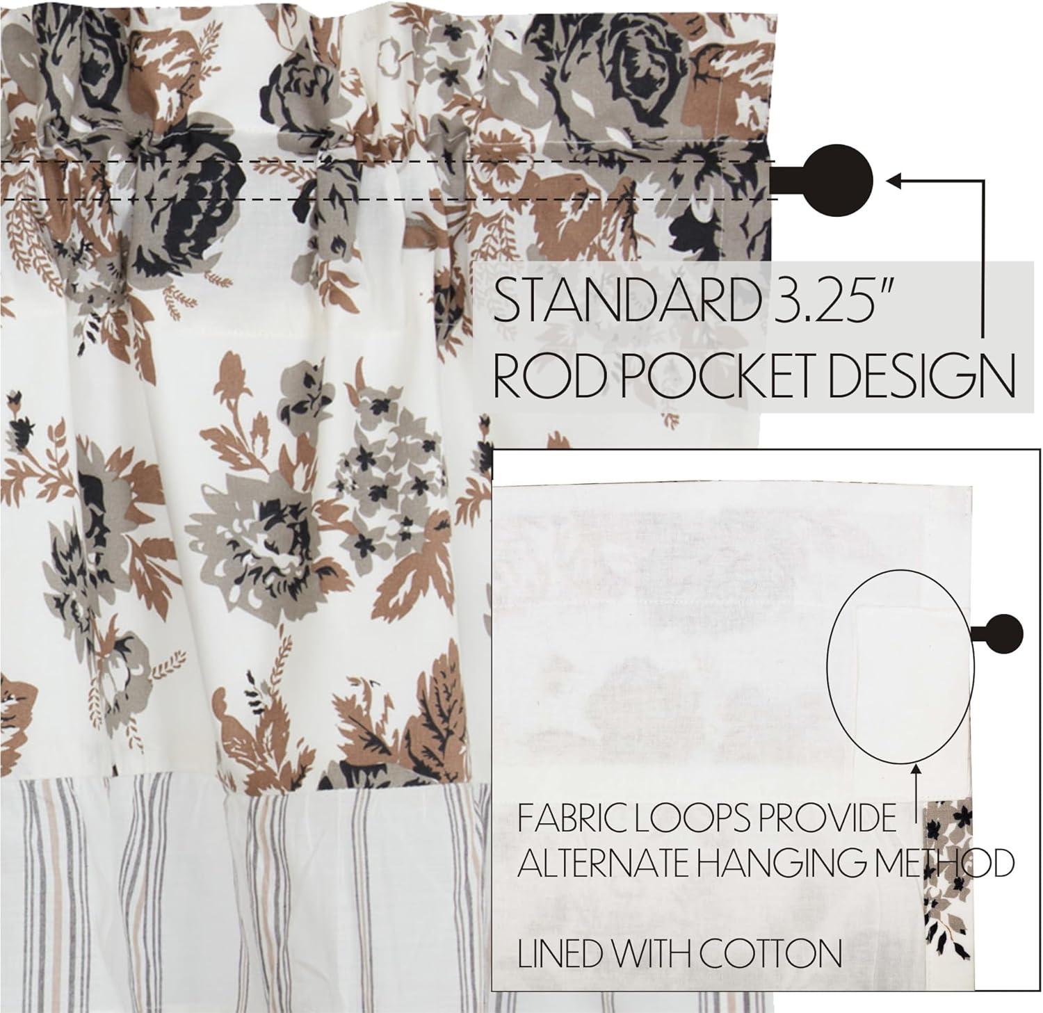 VHC Brands Annie Portabella Brown Floral Vintage Farmhouse Ruffled Valance Kitchen Curtain 16x60