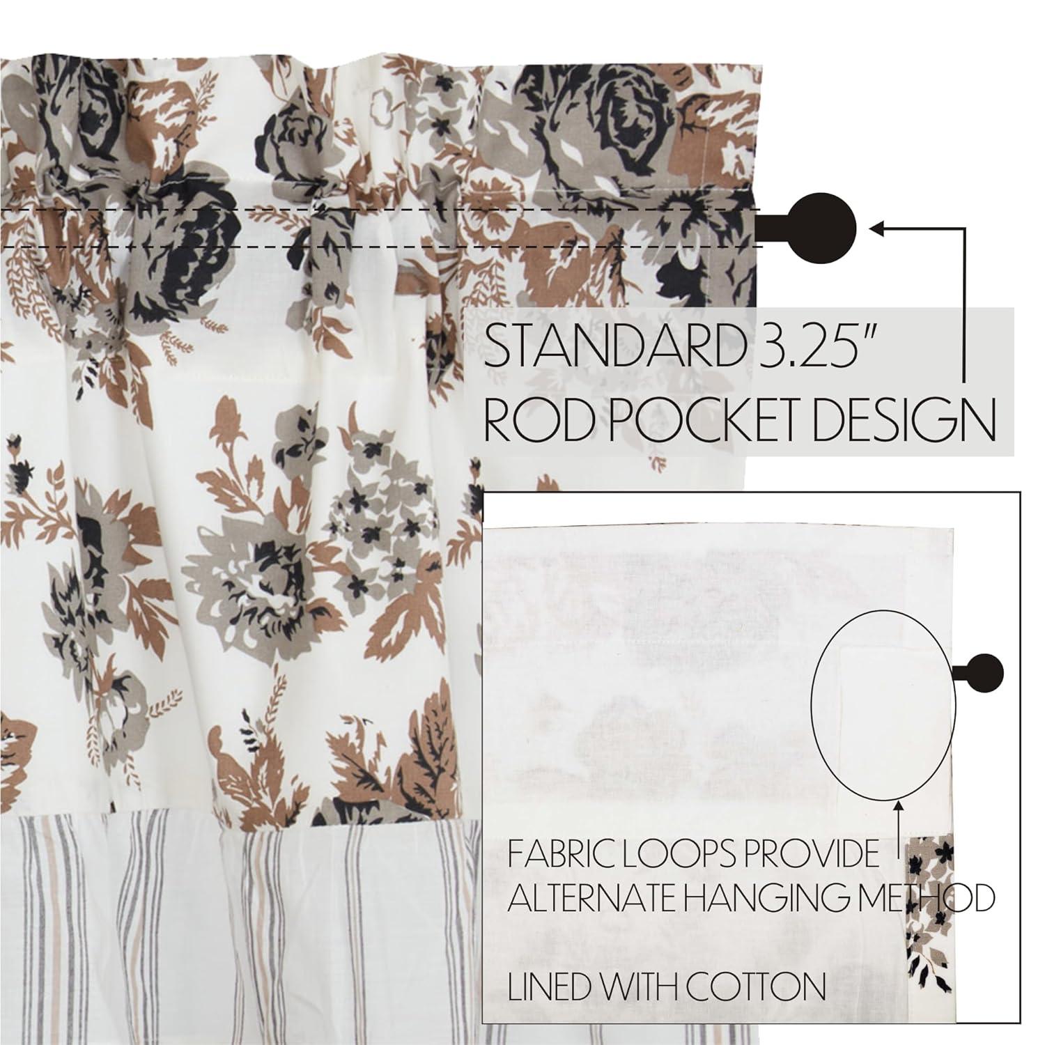 VHC Brands Annie Portabella Brown Floral Vintage Farmhouse Ruffled Valance Kitchen Curtain 16x60