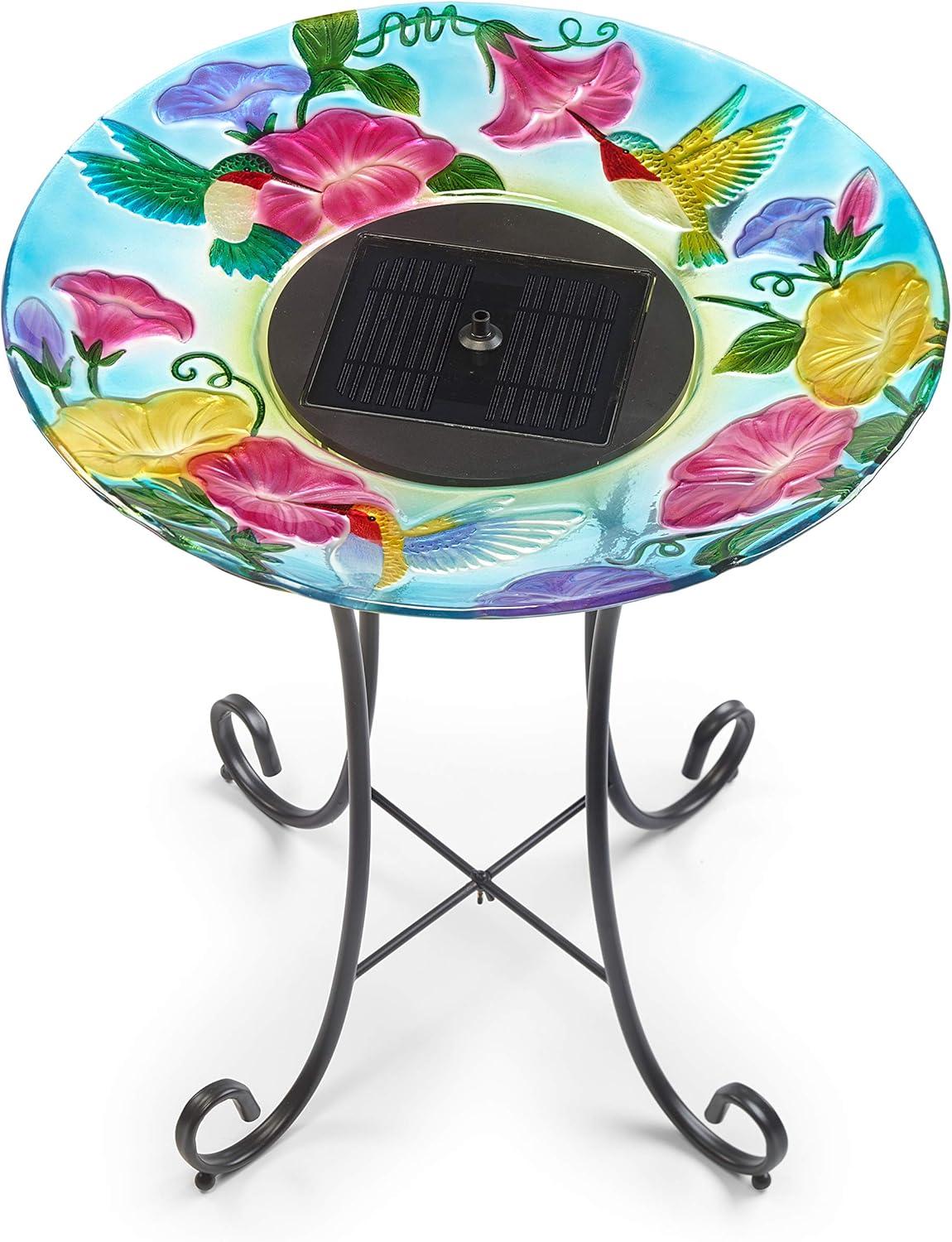 Hand-Painted Glass Koi Solar Birdbath with Steel Stand