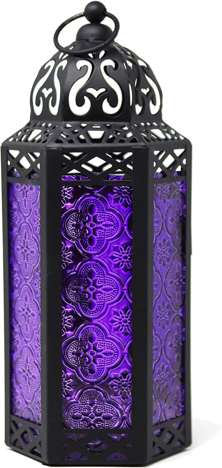 Vela Lanterns Purple Glass Candle Outdoor Hanging Lantern