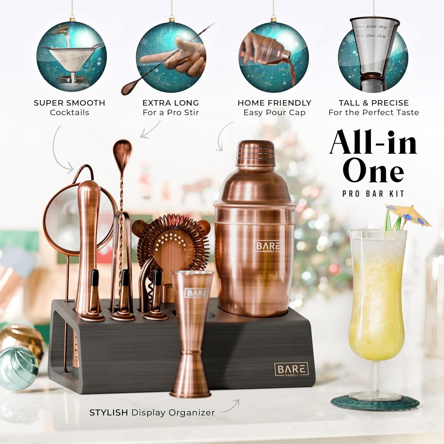 Mixology Bartender Kit Bar Set | 14-Piece Cocktail Shaker Set | Martini Barware Mixing Tools for Home Bartending | Incl. 35 Recipe Cards | Gift Set (24oz Cobbler Shaker, Gold/Black)