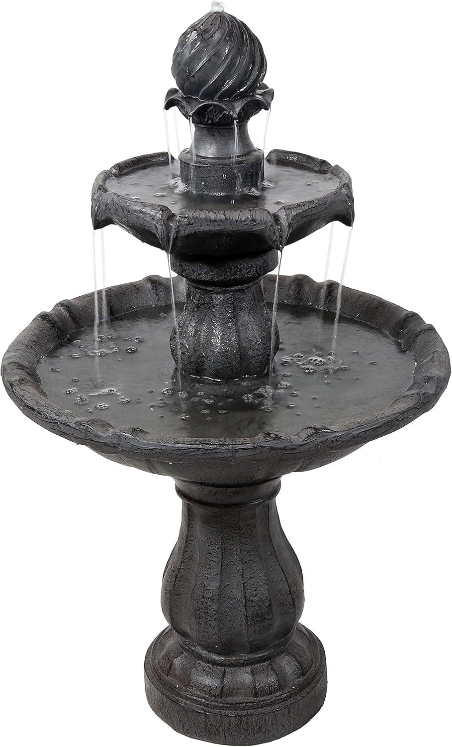 Sunnydaze Outdoor 2-Tier Solar Powered Water Fountain with Battery Backup and Submersible Pump - 35" - Black Earth Finish