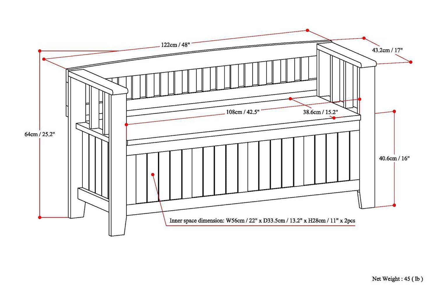Simpli Home Acadian Solid Wood Entryway Storage Bench with Lift-Top Lid and Dual Compartments
