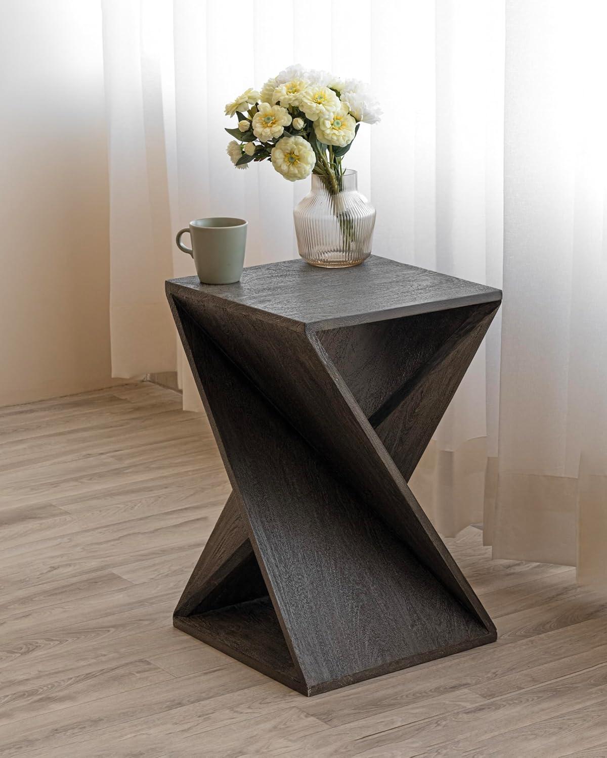 Distressed Gray Mango Wood Twisted End Table