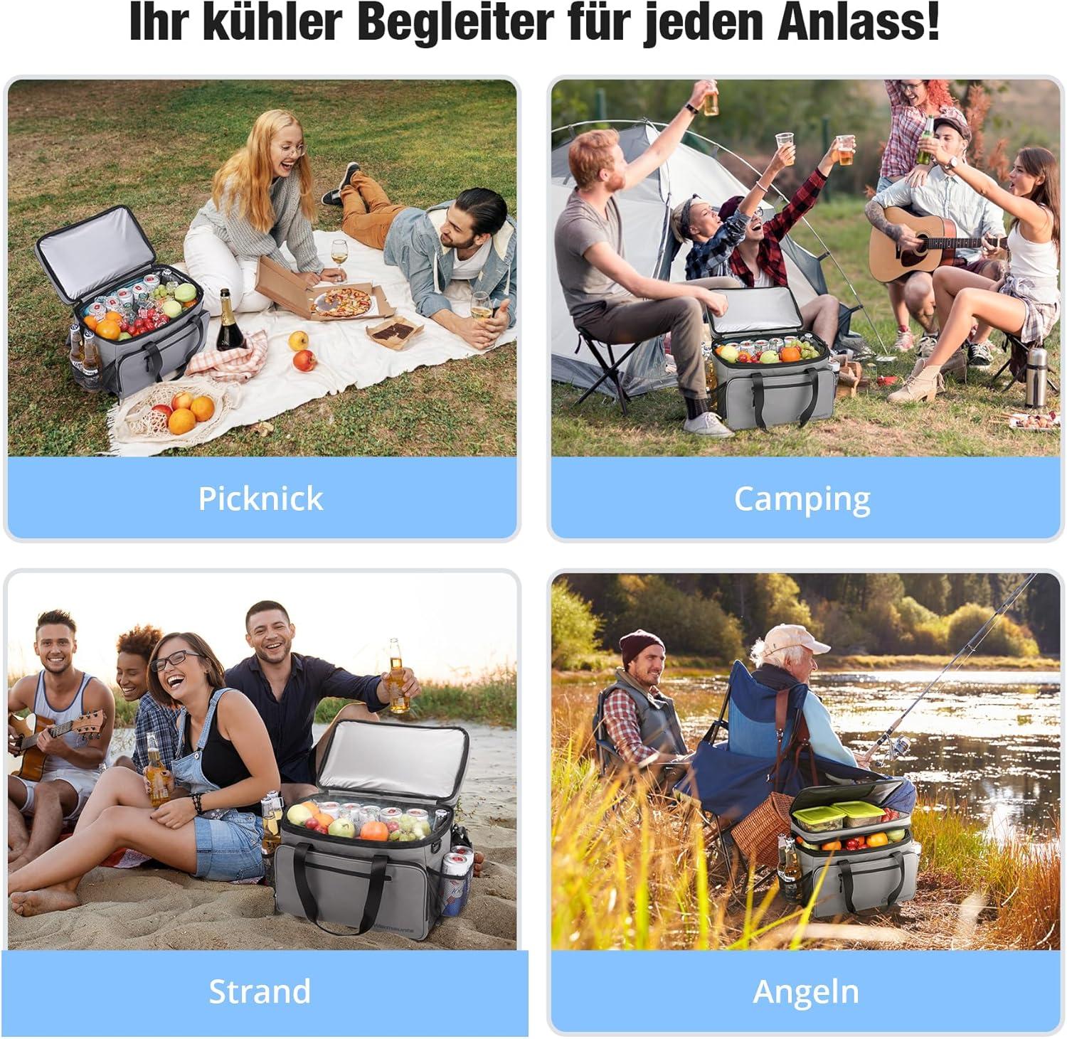 WARMOUNTS Soft Cooler Bag 48 Cans & Insulated Bag 2 in 1, w/ Insulating Cover, Upgraded Leakproof Camping Cooler Bag 2 Compartment for Camping Hiking Picnic Beach