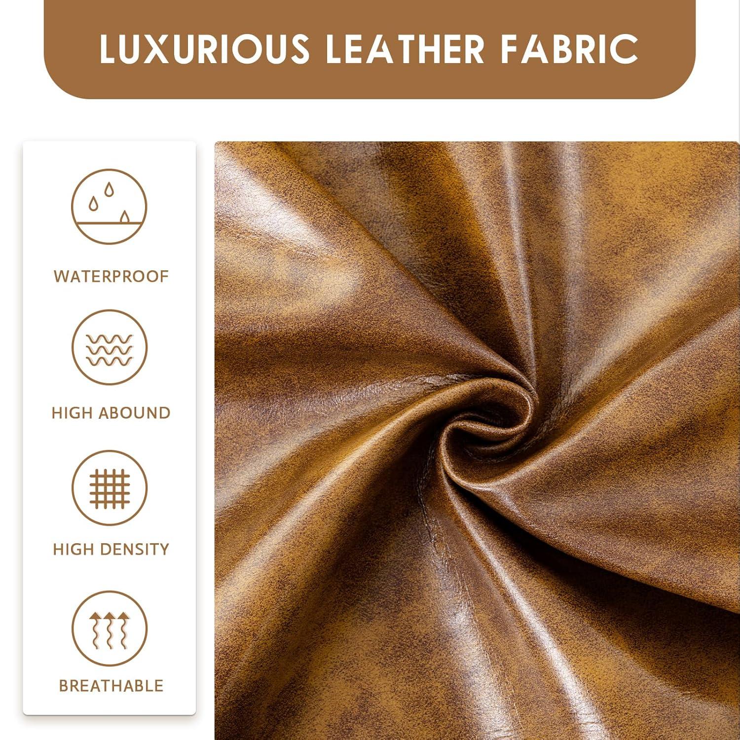 Furniliving 44 Inch Tufted Leather Bench, Leather Footrest Stool Bedroom Bench Seat, Upholstered Tufted Beathable Fabrics Ottoman Bench with X-Shaped Wood Legs for Kitchen, Solid Wood Indoor Bench