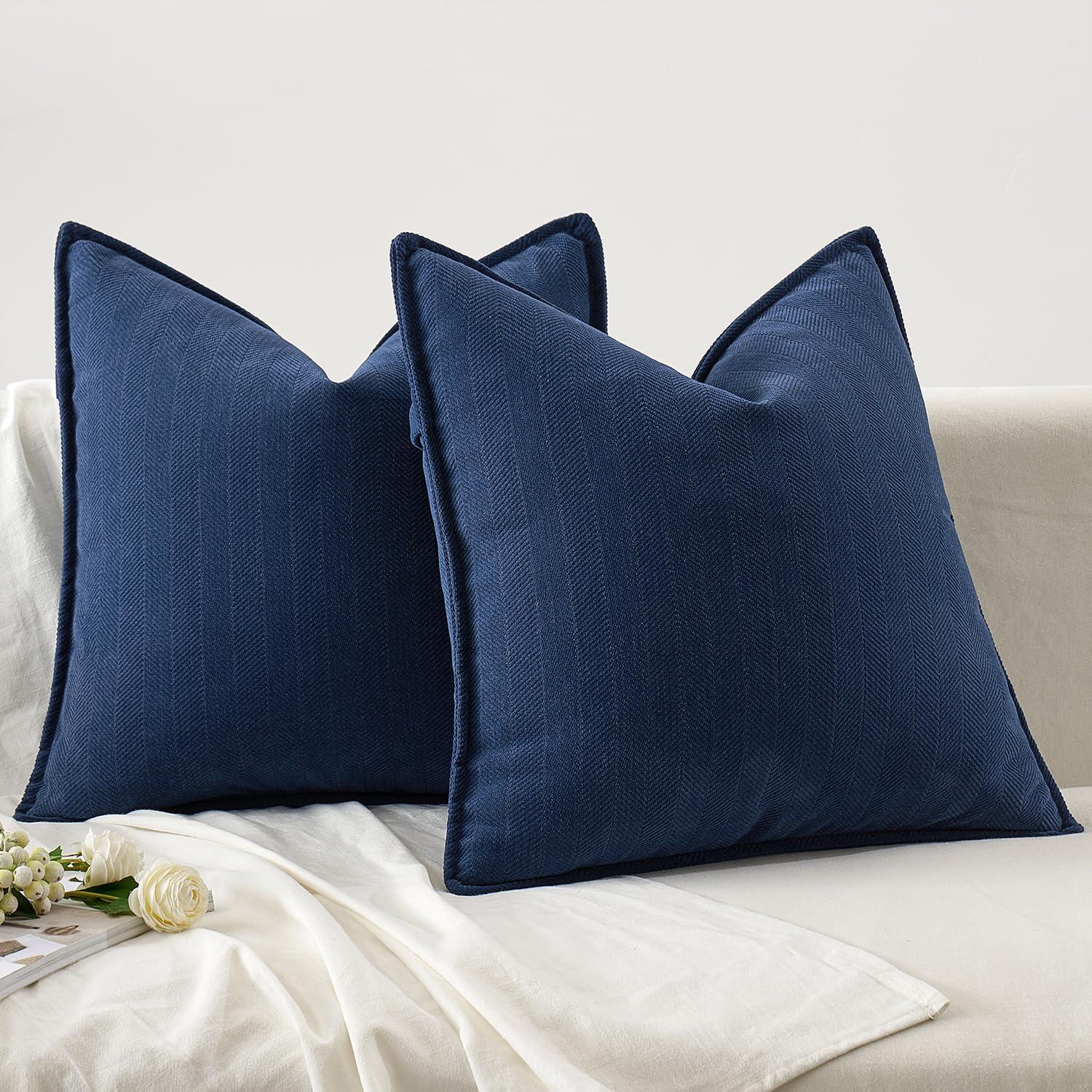 MIULEE Decorative Linen Pillow Covers 24x24 Inch Navy Blue ​Boho Farmhouse​ ​Neutral Couch Throw Pillows for Bed Pack of 2 Accent Outdoor Pillowcase Modern Sofa Cushion Livingroom Home Decor