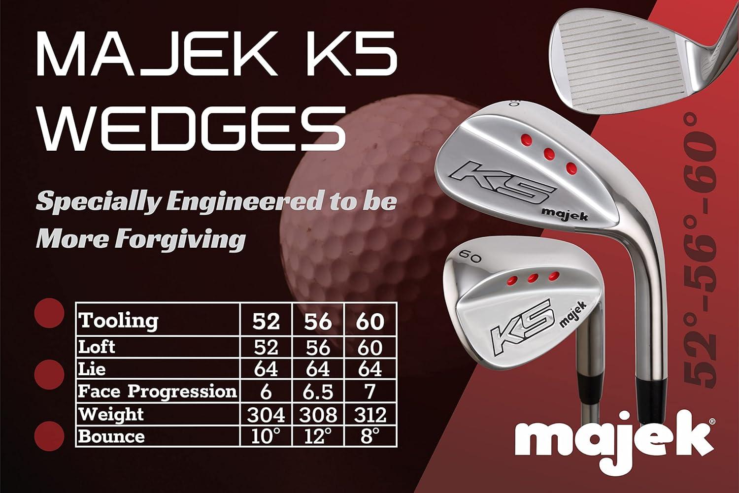 Majek Golf Senior Men's Complete Wedge Set: 52° Gap Wedge (GW), 56° Sand Wedge (SW), 60° Lob Wedge (LW) Right Handed Senior Flex Steel Shaft