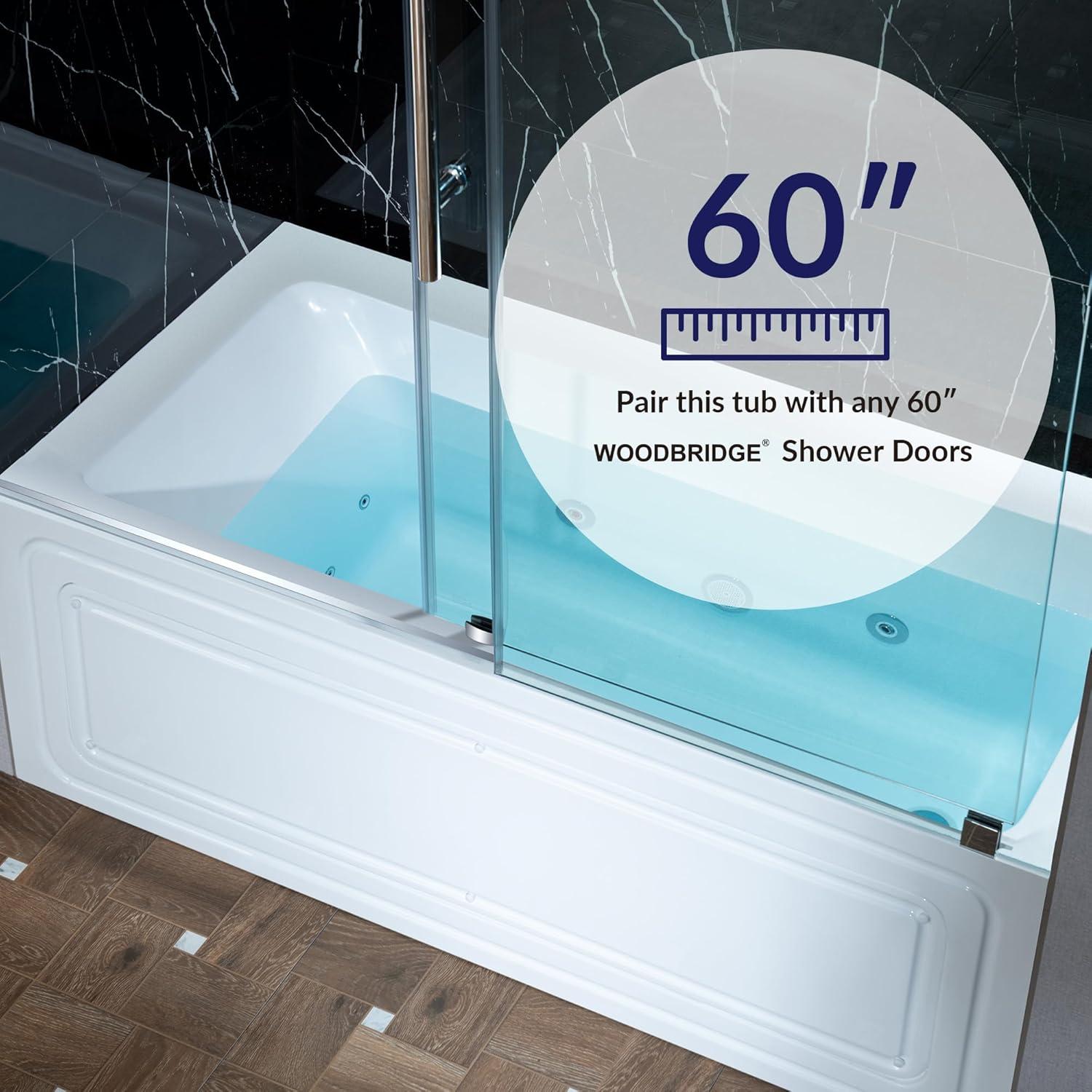 WoodBridge 60" X 30" Alcove Acrylic Rectangular Whirlpool Heated Jetted Tub In White With Drain and Overflow BS666-R-CH01