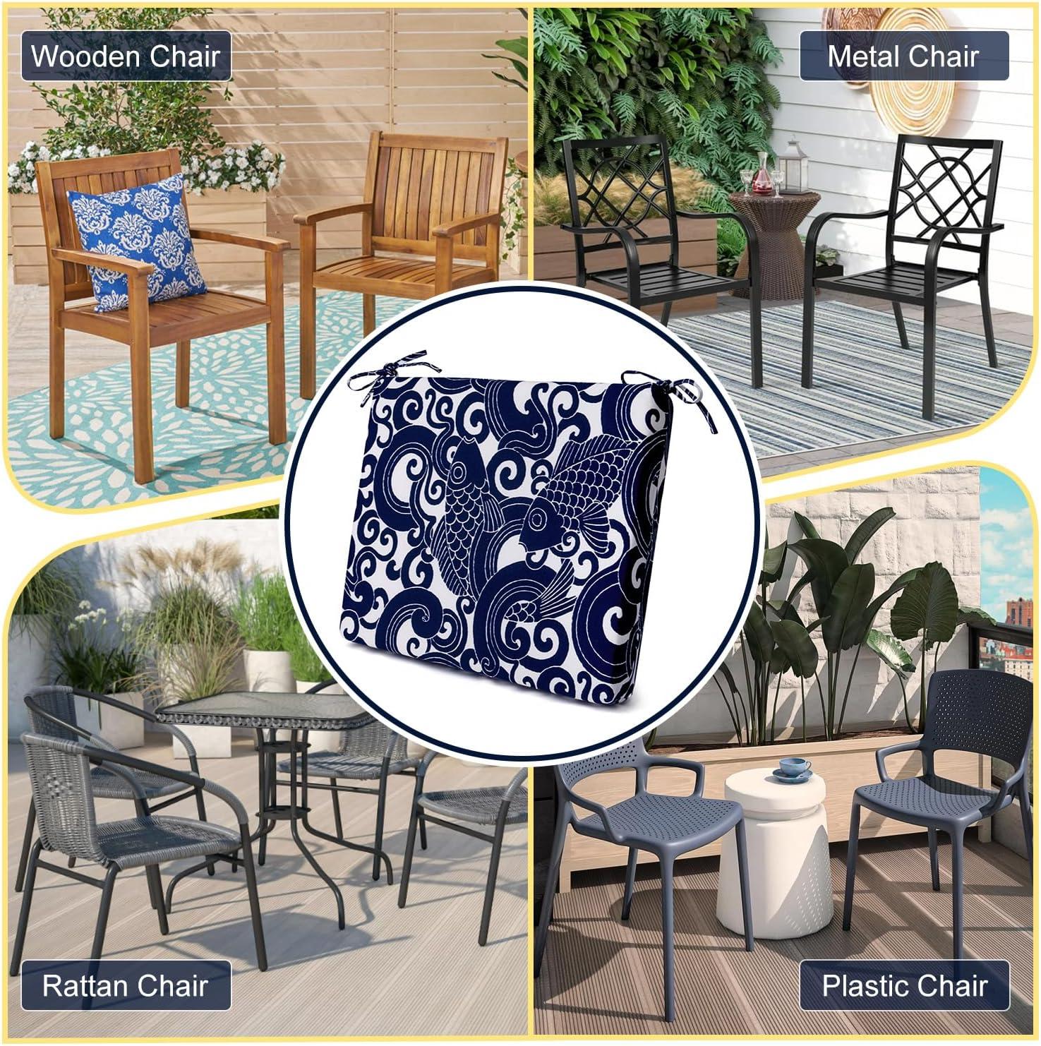 LOVTEX Outdoor Chair Cushions Set of 4, Waterproof Patio Chair Cushions with Ties, 18.5 x 16 x 3 inch, Khaki