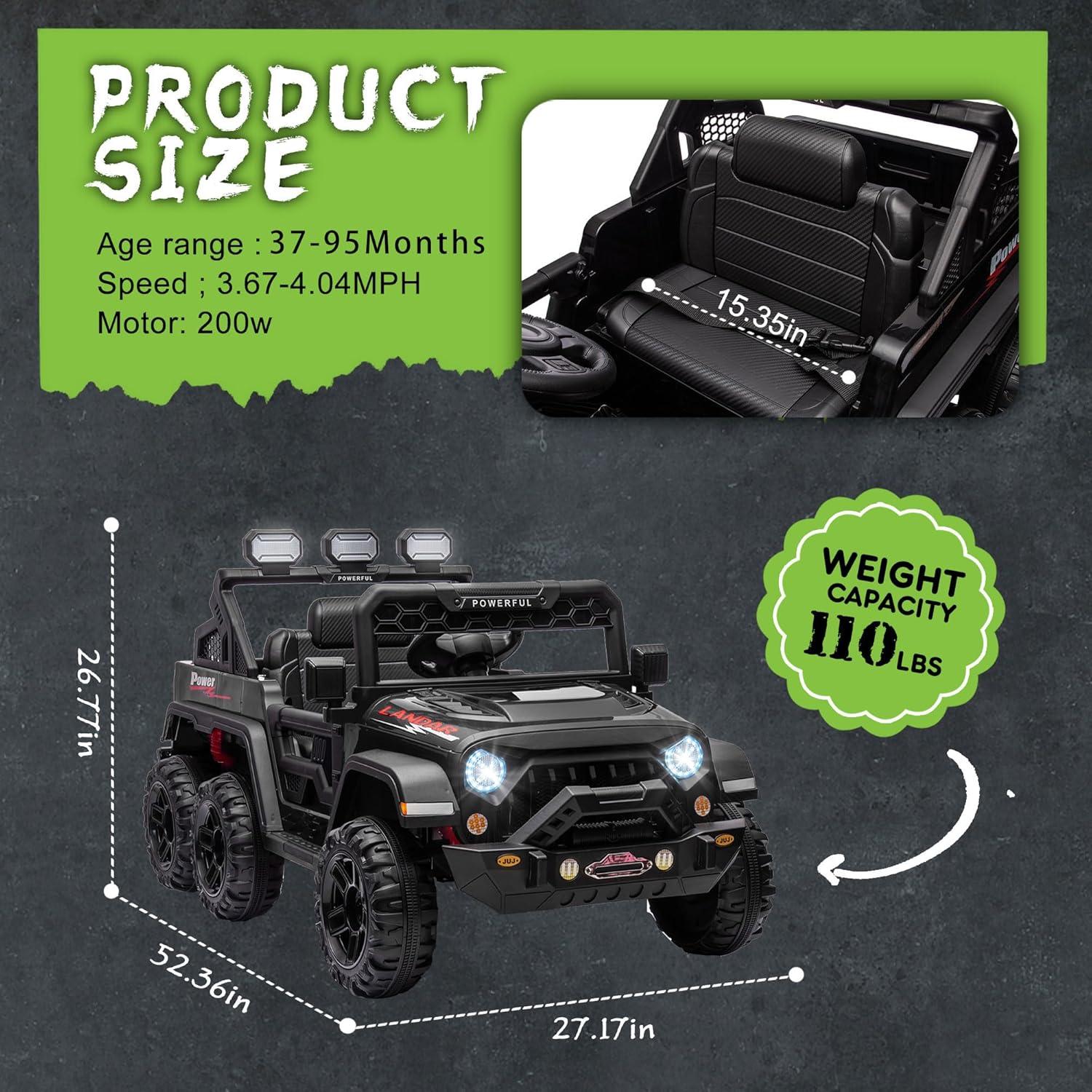 Ancheer 24V Real 2 Seater Ride On Toys Electric SUV Jeep Car With Remote Control,2WD/4WD Switchable, 4X100W Motor, Bluetooth, Music, USB, Lights