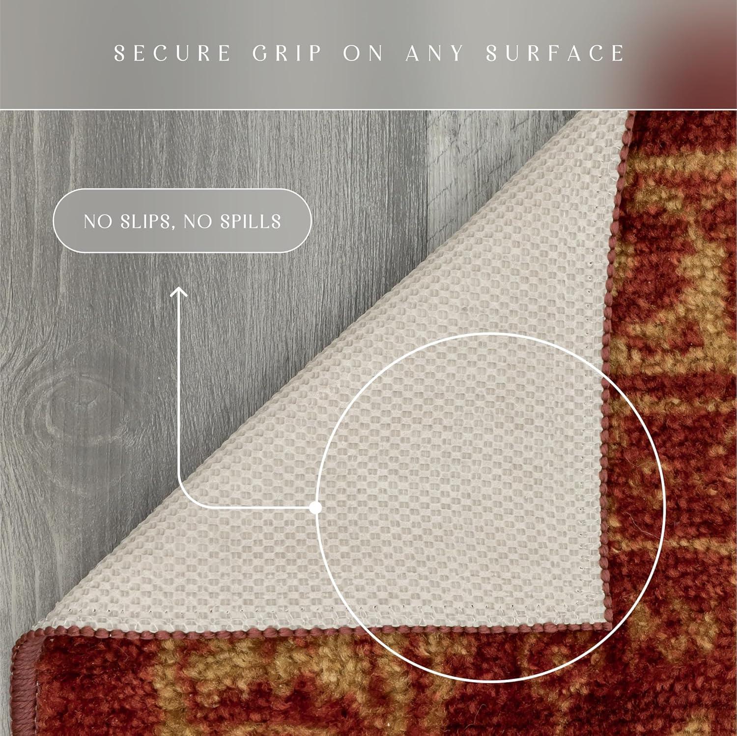 Maples Rugs Georgina Traditional Vintage Red Gold Washable Hallway Runner Rug, 2' x 6'