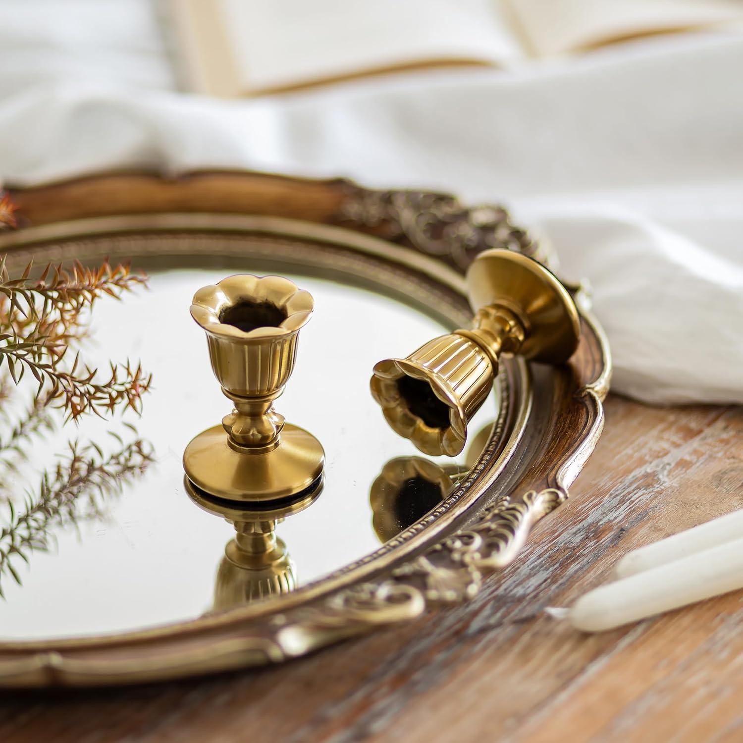 House of Hampton® Vintage Candlestick Candle Holders Brass,Taper Gold Candle Stick Victorian Style,Home Decor Set Of 6,Gold