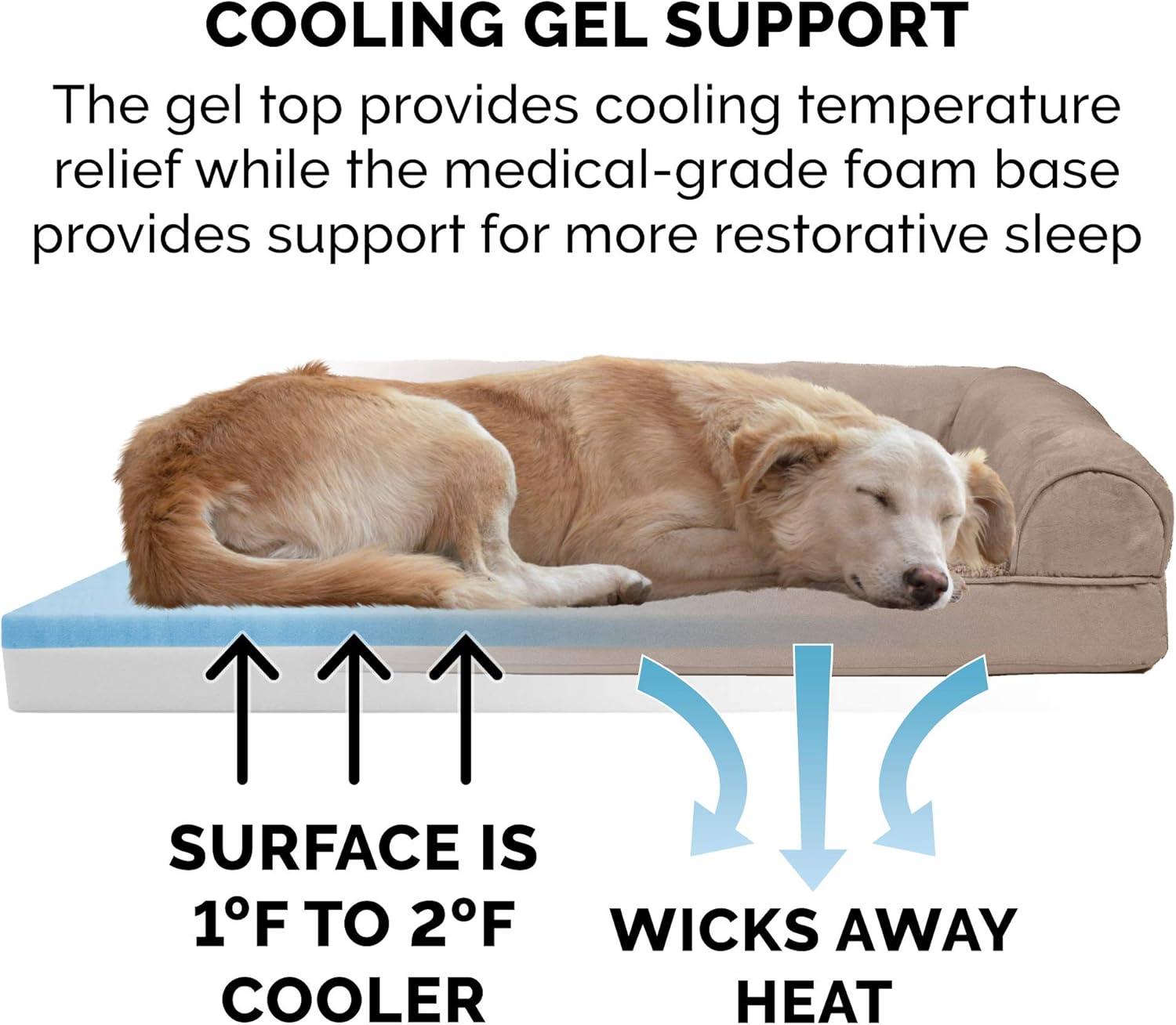 FurHaven Plush & Suede Cooling Gel Sofa Dog Bed - Medium, Almondine