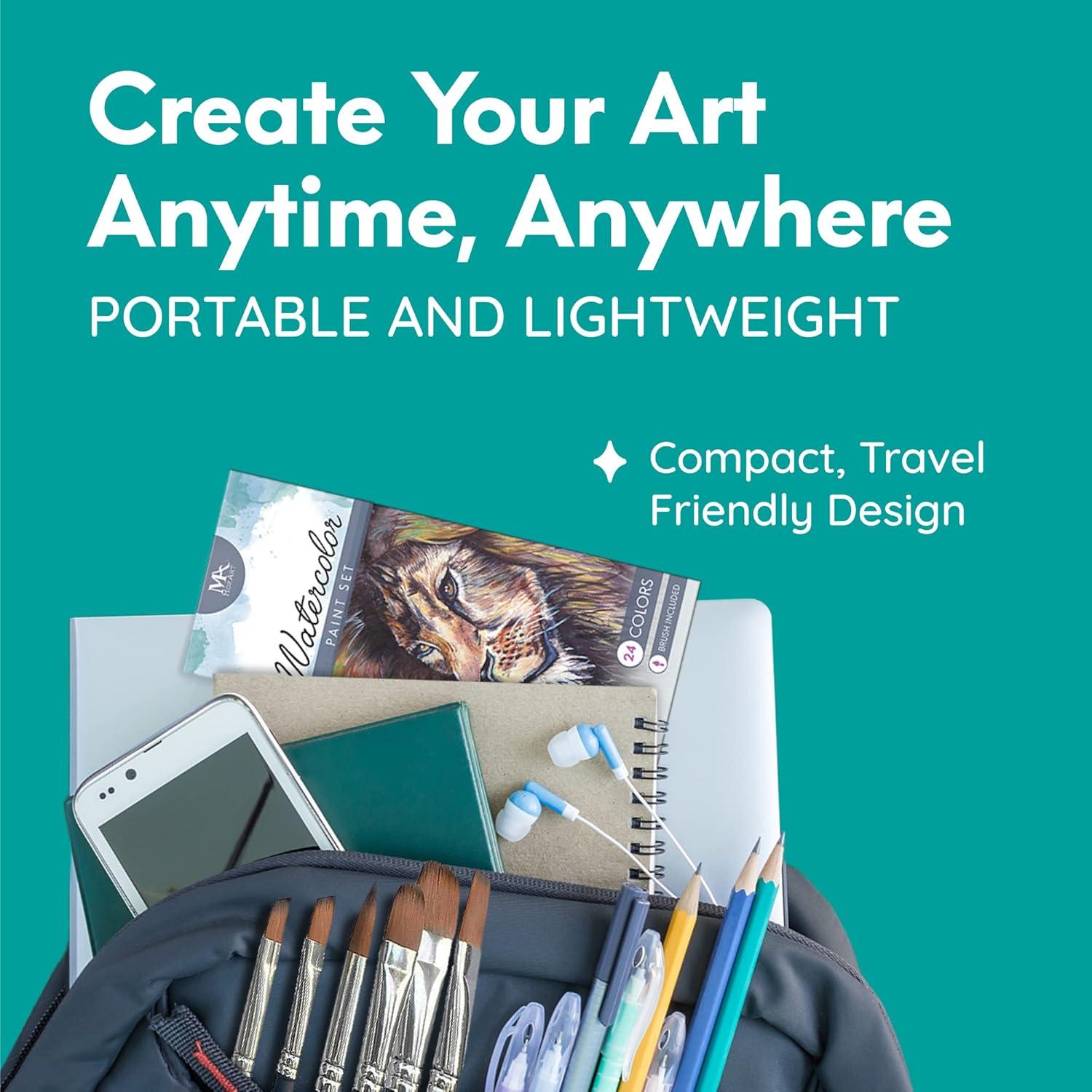 MozArt Essential Watercolor Paint Set, 24 Colors and Brush