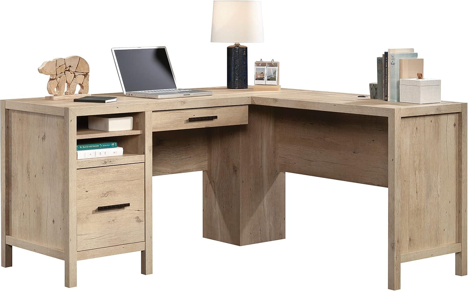 Pacific View 2 Drawer L Shaped Desk Prime Oak - Sauder