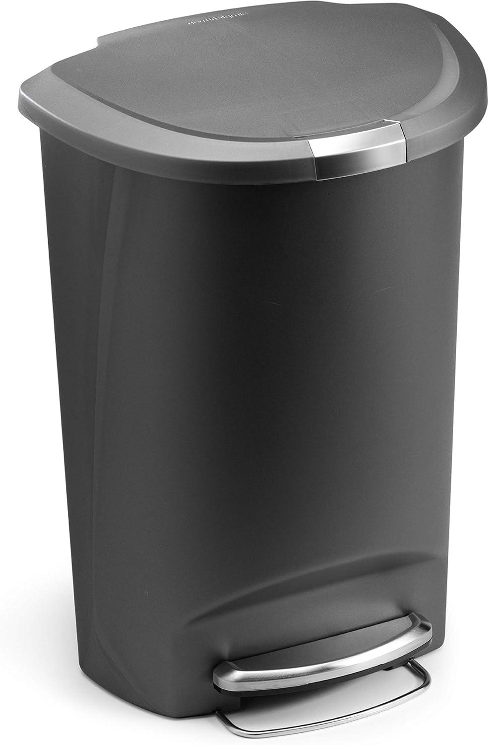 simplehuman Simplehuman 50 Liter / 13 Gallon Semi-Round Kitchen Step Trash Can with Secure Slide Lock, Plastic