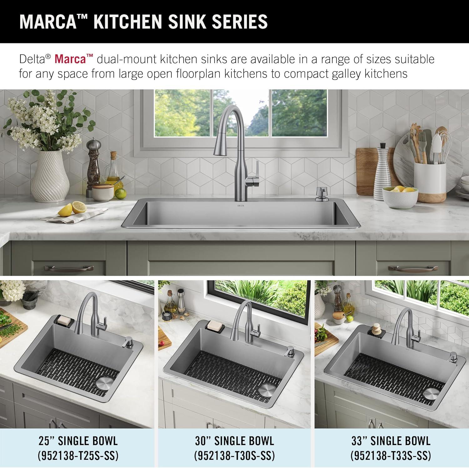 Delta Marca™ Drop-In Undermount Stainless Steel Single Bowl Kitchen Sink with Accessories