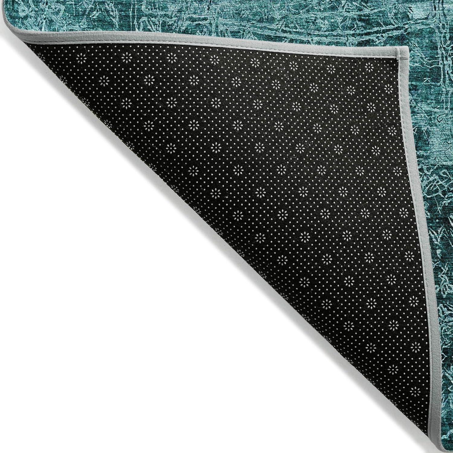 Teal Rectangular Synthetic Flat Woven Washable Rug 3' x 5'