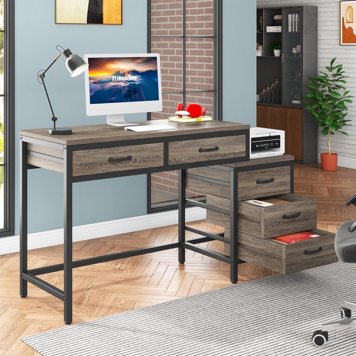 TribeSigns Adult Collection Retro Industrial Style Compact and Versatile Computer Desk, Gray