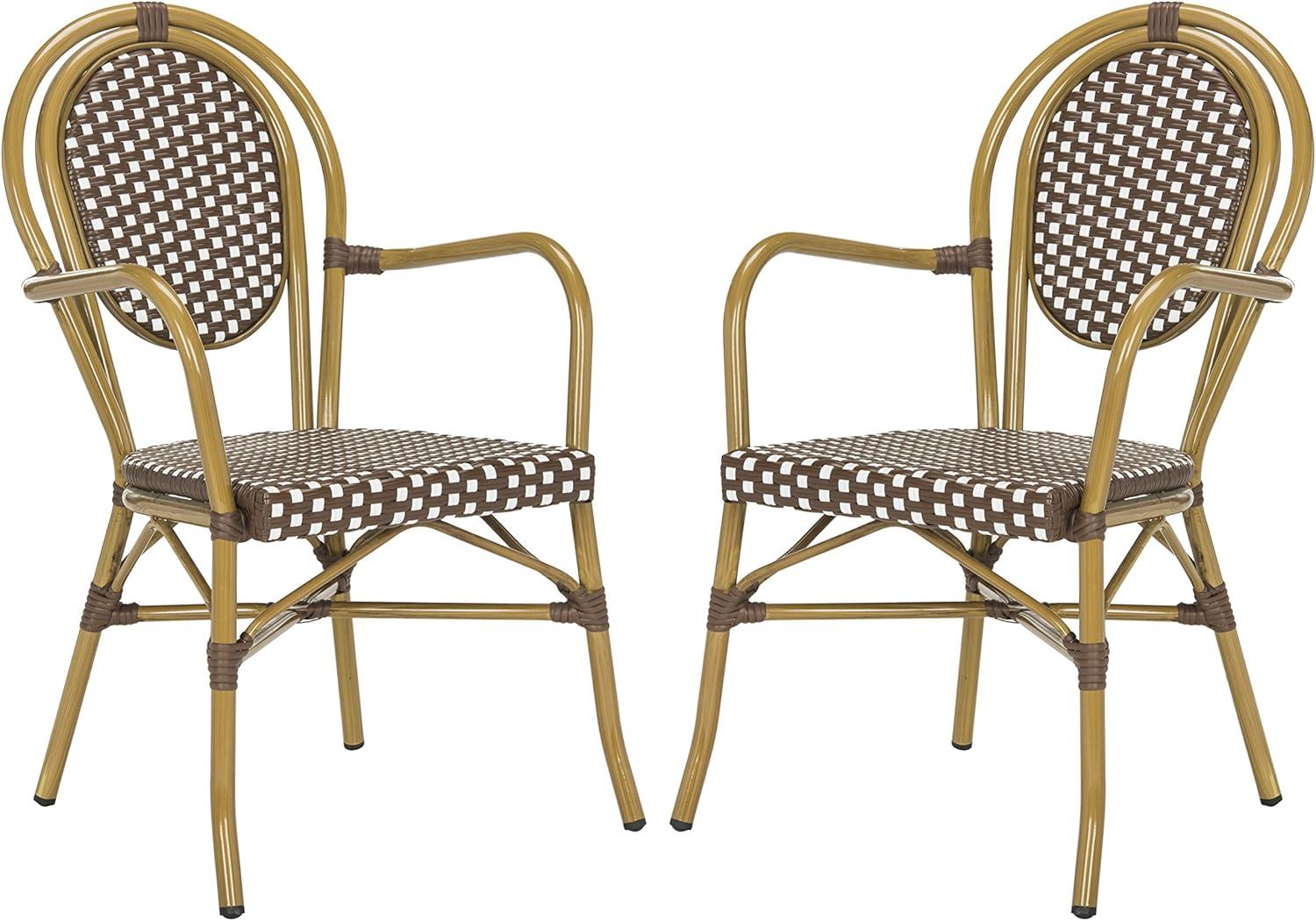 Côte d'Azur Inspired Brown & White Wicker Bistro Arm Chair