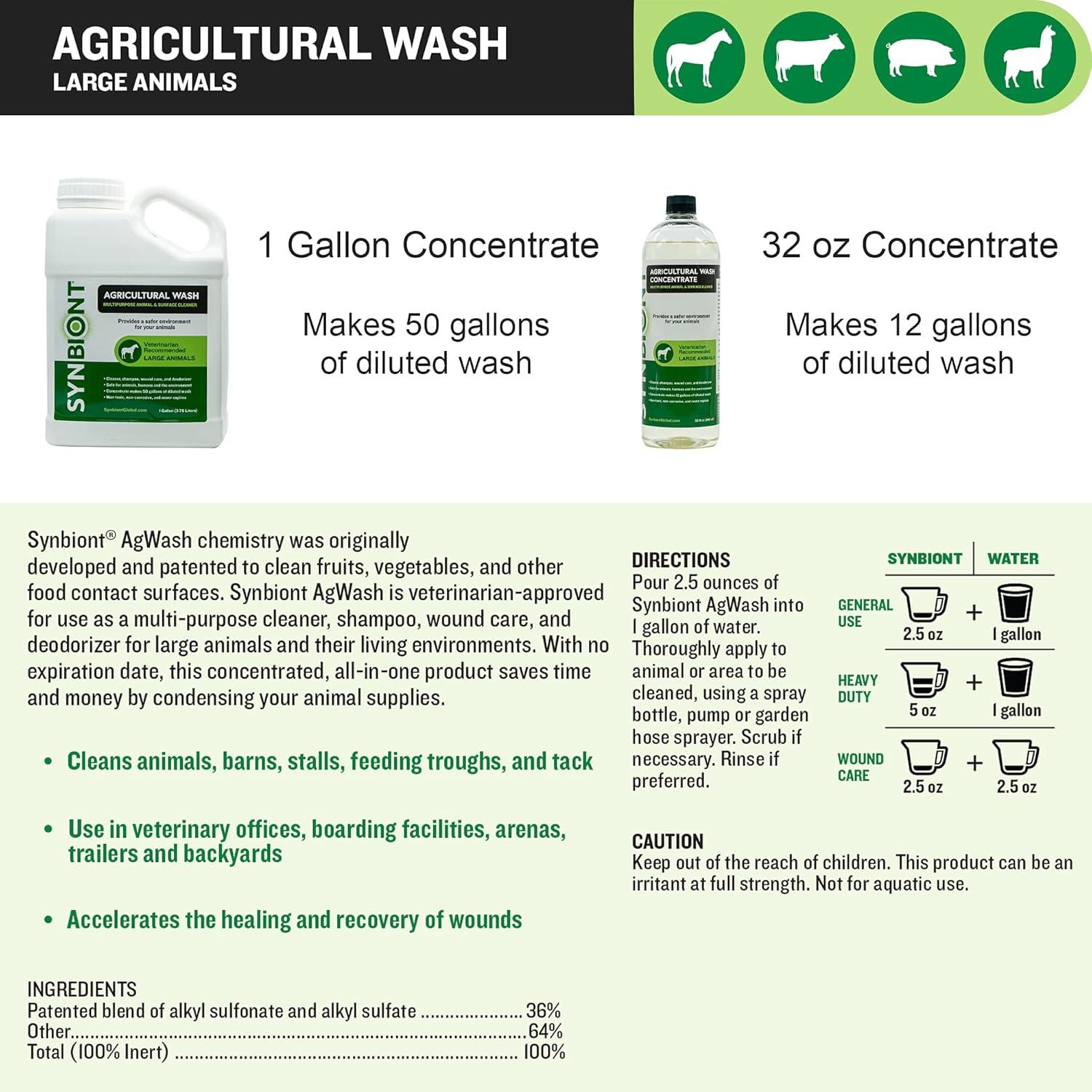 Synbiont Agricultural Wash 32 oz Concentrate Ag Wash - Horse Shampoo Pet Supplies Dog Shampoo Horse Tack Wash