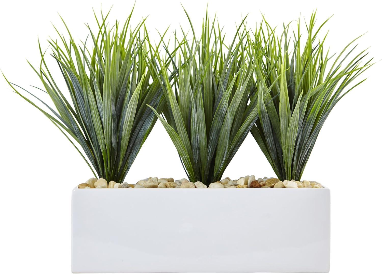 Nearly Natural 12-in Vanilla Grass in Rectangular Planter