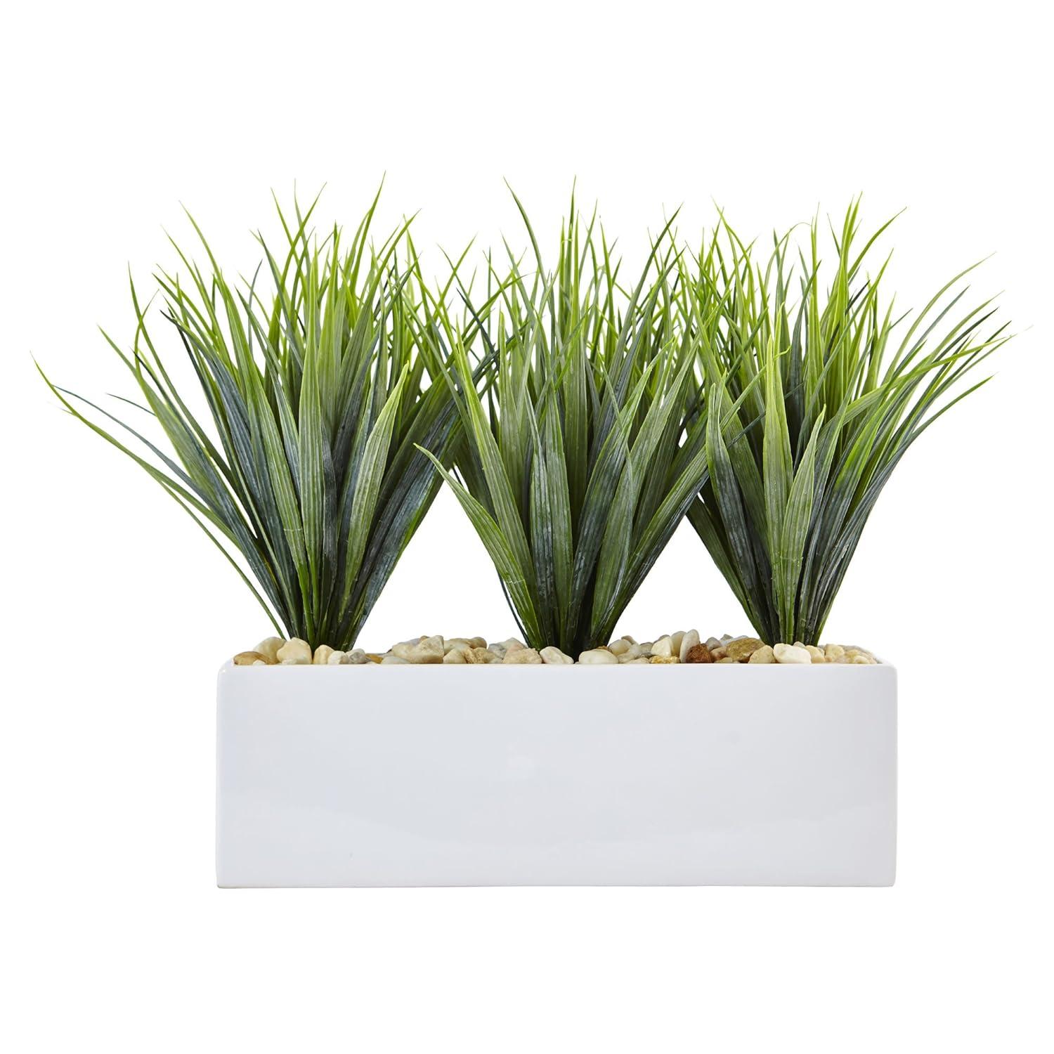 Nearly Natural 12-in Vanilla Grass in Rectangular Planter