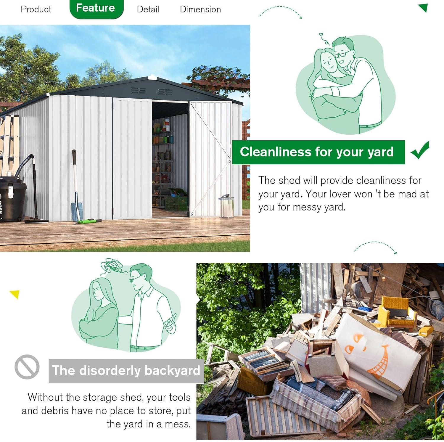 AECOJOY 5' x 3' Outdoor Storage Shed, Small Metal Shed with Lockable Door, Utility and Tool Storage for Garden, Backyard, Patio, Outside use in White